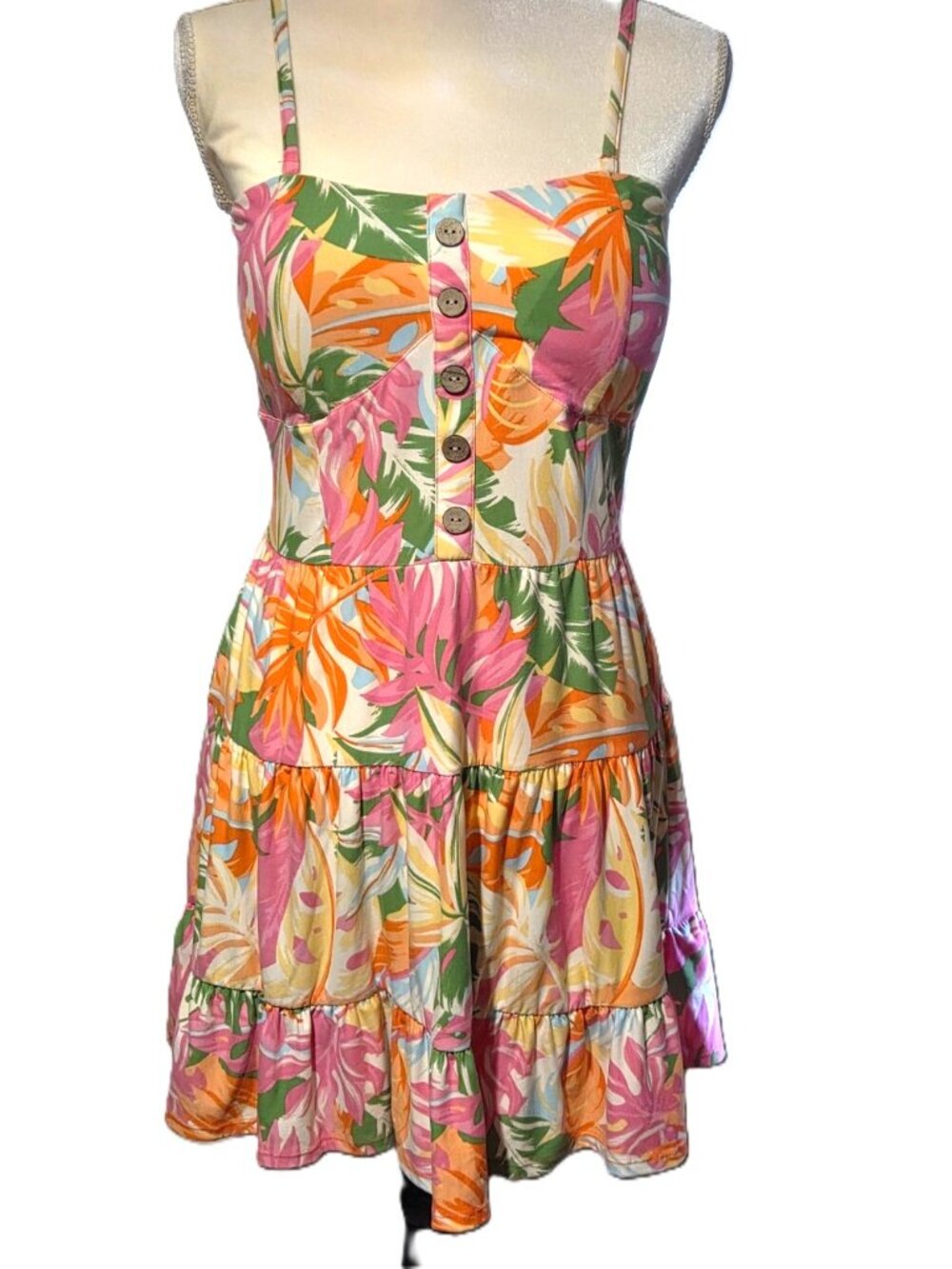 No Boundries Floral Tiered Sundress with Button Front - Pink & Orange